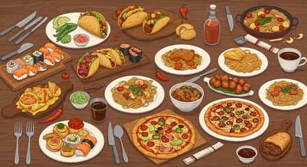 A Delicious World of Diverse Cuisine Tacos, Sushi, Pizza, and More!