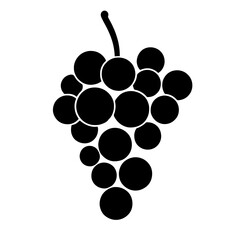 Minimalist black silhouette of grape cluster on white background