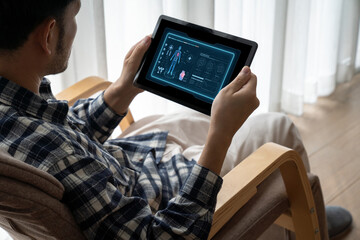 Medical science technology and futuristic healthcare virtual computer software analyze human health...