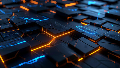 Obraz premium A sci-fi-inspired background showcasing angular stone-like structures, each fractured, abstract blue background with computer generated image