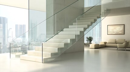 Obraz premium interior of a modern house, staircase to the second floor.