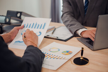 Business team discuss and explain marketing plan to plan financial strategy for business owner...
