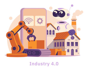 AI In Industry And Manufacturing. Flat Vector Illustration