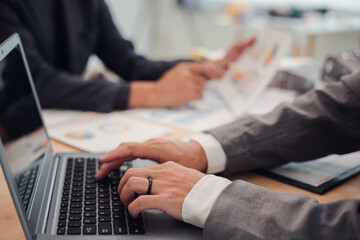 Business team discuss and explain marketing plan to plan financial strategy for business owner...