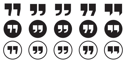 Quote icon vector illustration. Quotation mark sign and symbol. Set of quote mark . Quotation mark icon collection on white background. Collection of Quote Mark Vector Illustration. 