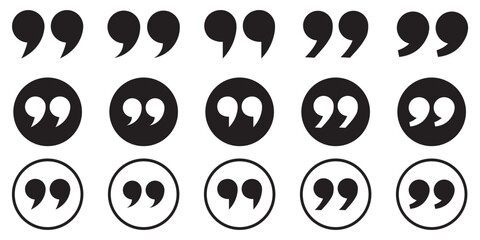 Quote icon vector illustration. Quotation mark sign and symbol. Set of quote mark . Quotation mark icon collection on white background. Collection of Quote Mark Vector Illustration. 