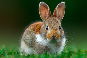 Fototapeta premium Adorable Wild Rabbit in Green Grass A Close-Up Photo