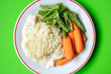 Traditional Tasty Baked Fish Pie With Carrots And Runnner Beans