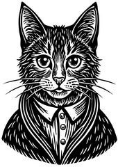 black and white cat vector illustration