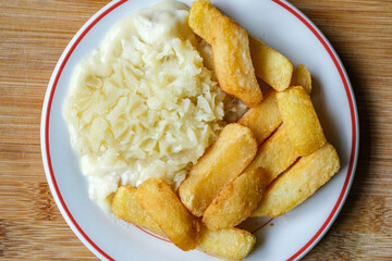  Traditional Classid Baked Fish Pie with THick Cut Chunky Chips