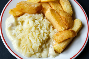  Traditional Classid Baked Fish Pie with THick Cut Chunky Chips