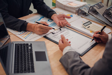 Business team discuss and explain marketing plan to plan financial strategy for business owner...