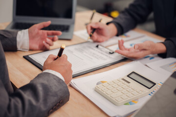 Business team discuss and explain marketing plan to plan financial strategy for business owner...