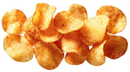 Golden Potato Chips Pile isolated on a transparent background