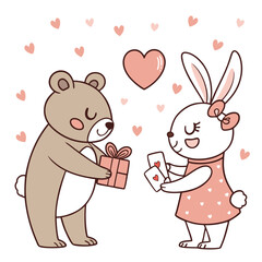  Cute Valentine’s Day Animals (Bears, Bunnies).eps
