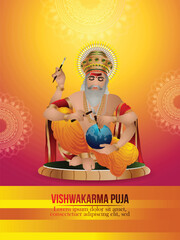 Vector illustration of vishwakarma puja day for vishwakarma god, an architect and universe divine engineer
