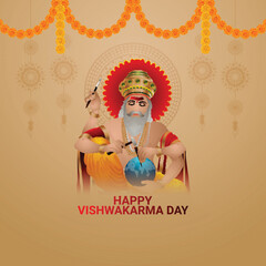 Vector illustration of vishwakarma puja day for vishwakarma god, an architect and universe divine engineer