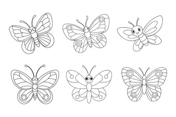 Fototapeta premium Butterfly outline vector, Set of black Butterfly coloring page 