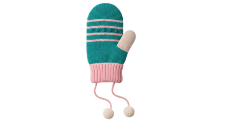 Isolated Knitted Mitten with Pom-poms