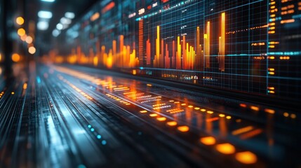 Futuristic data displays in a tunnel-like corridor