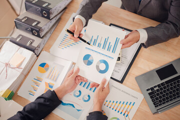 Business team discuss and explain marketing plan to plan financial strategy for business owner...