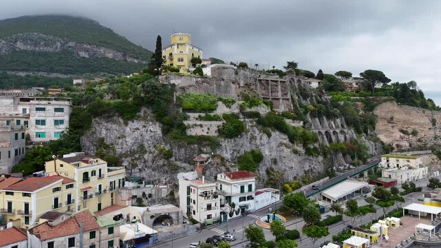 Drone view of Vietri sul Mare town on Amalfi Coast, Campania, Italy