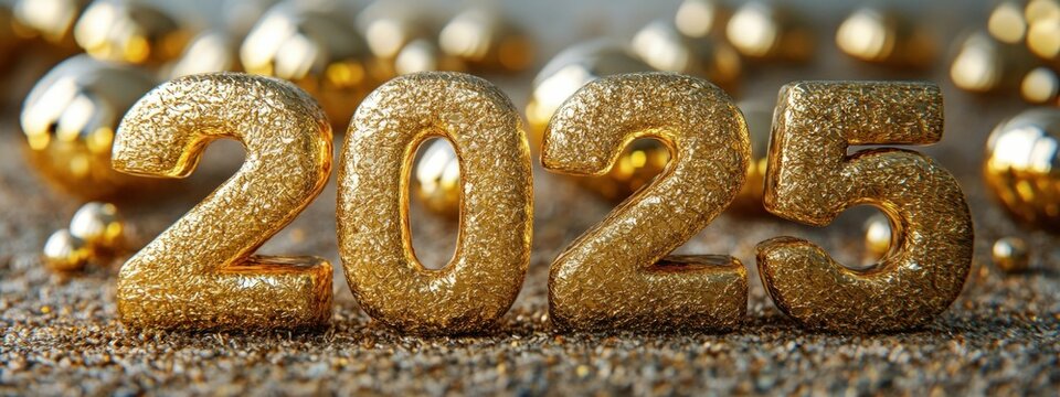 Gold 2025 numerals on textured surface