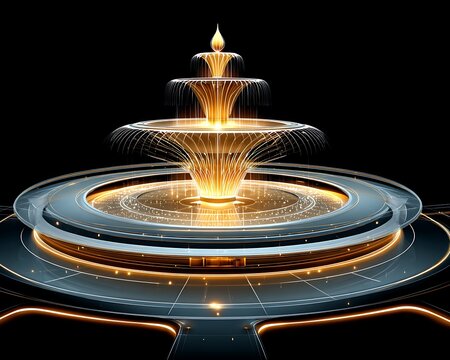 Futuristic fountain on circular platform