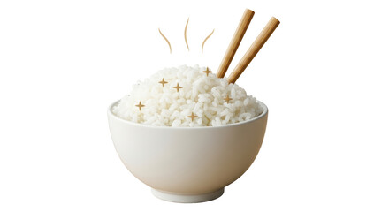 Isolated Bowl of Cooked Rice with Chopsticks
