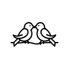 Two Handdrawn Birds Kissing on Branch Simple Line Art love couple