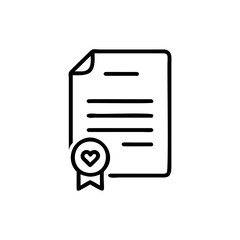 Handdrawn Line Art Document Icon with Heart Seal Award Badge vector