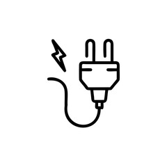 Handdrawn Line Art Electric Plug with Cord and Lightning Bolt Icon electricity power