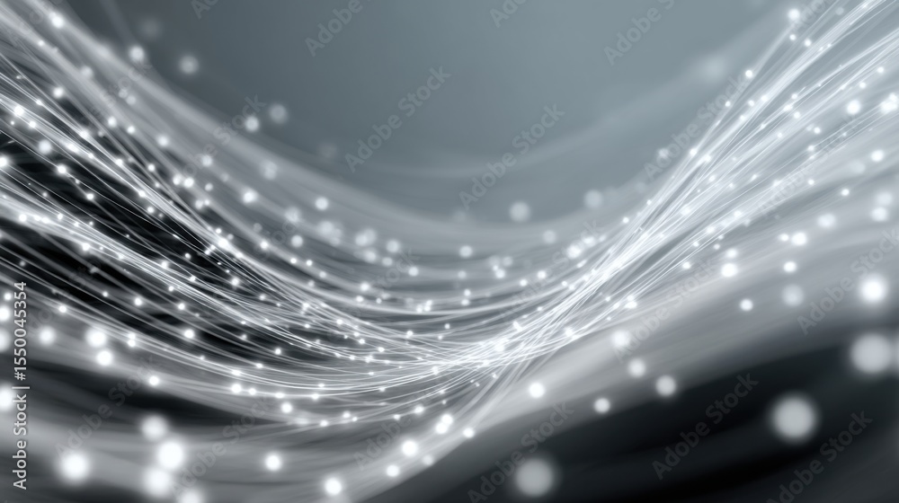 Poster flowing lines of soft lights create an abstract wave design in different shades of gray. the gentle 