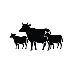 Fototapeta premium silhouette herd of cows doodle style logo 