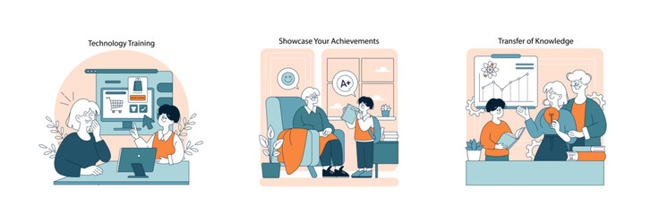 Connection Between Generations. Flat Vector Illustration