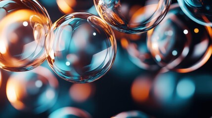 This image captures vibrant, translucent bubbles reflecting colorful lights, emphasizing the beauty of shapes and colors swirling in an artistic display of abstraction.