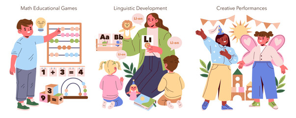 Interactive Learning Activities for Children Vector Illustration