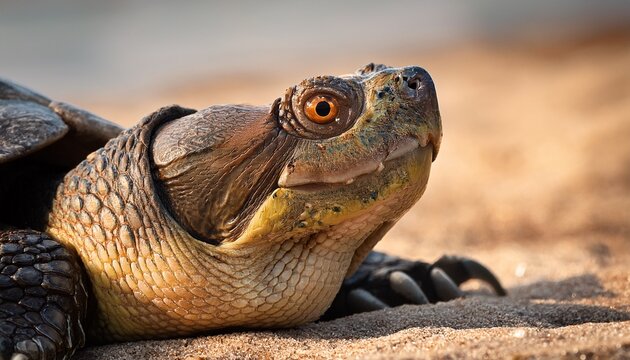 close up portrait of a snapping turtle