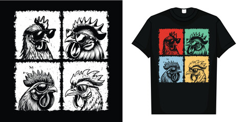 Rooster Wearing Sunglasses Photobooth Selfie Farm Chicken T-Shirt