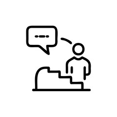 Handdrawn Line Art Icon Person Climbing Stairs with Speech Bubble steps