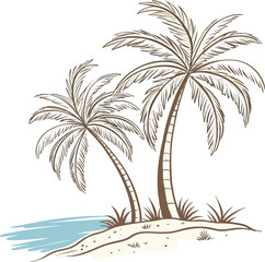 Obraz premium Hand-Drawn Tropical Palm Trees on a Beach, Vector EPS Illustration
