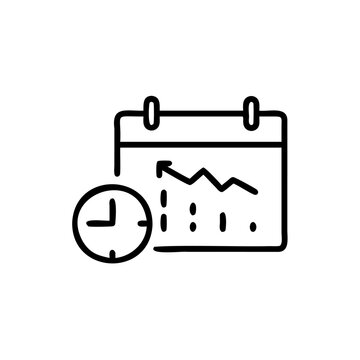 Handdrawn Calendar Icon Showing Time Graph Decline Clock Business Schedule vector