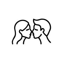 Handdrawn of a couple kissing simple line art and romantic love affection vector