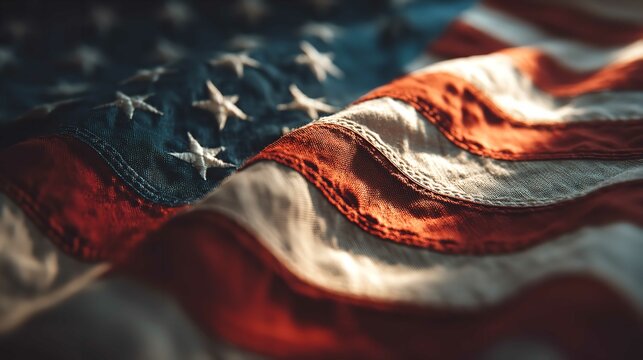 Capturing the essence of American pride a close up of the waving stars and stripes evoking freedom and unity Dramatic