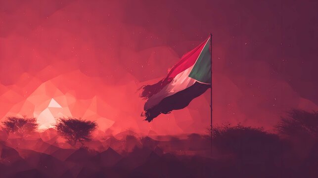Sudan s flag soars courage hope and national pride waving high above a landscape painted in fiery red hues with an