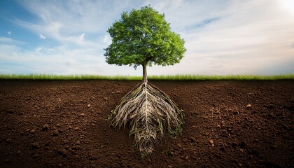 a tree with its roots exposed in the dirt