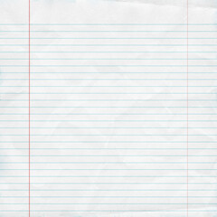 Abstract old blank ruled notebook paper background, blue horizontal lines and red margin. Realistic school writing sheet texture ideal for education, notes, worksheets, stationery, and templates. © MedReda