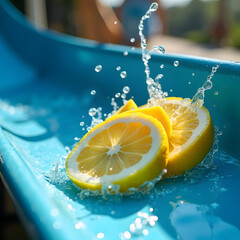 Water ride danger sign using lemon slices and blue candy