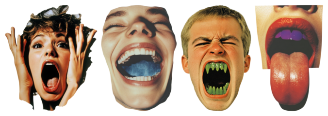 PNG expressive faces Faces show emotion Photo style collage element set on transparent background.