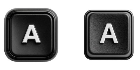Set of 3d keyboard key icon with the letter A Isolated on transparent or white background